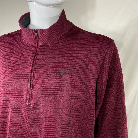 Under Armour Men’s Striped Burgundy Loose Cold Gear Pull Over - Picture 2 of 6
